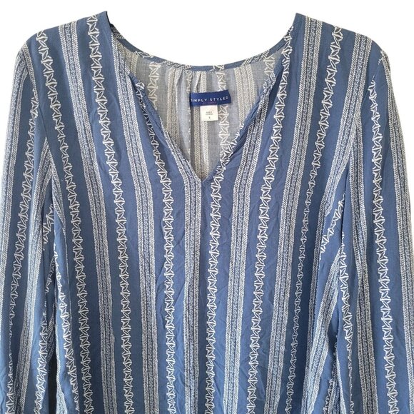 Simply Styled Boho Top Womens Size S Blue Printed Long Sleeve Casual - Picture 5 of 10